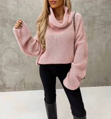 Ženski džemper s polo ovratnikom 83106 roze
