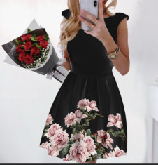 Ženska haljina s cvijećem 2699 crna