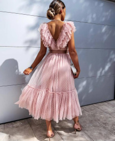 Ženska haljina s tilom i točkicama 21178 svijetlo roze