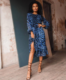 Ženska haljina s leopard printom 21190 plava