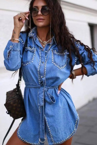 Ženska efektna traper haljina - košulja 17160 plava