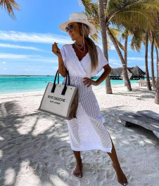 Ženska pletena haljina za plažu 2133 bijela