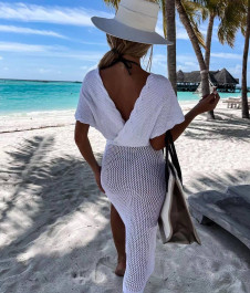 Ženska pletena haljina za plažu 2133 bijela