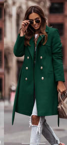 Ženski kaput s podstavom i dvostrukim kopčanjem 6052 zeleni