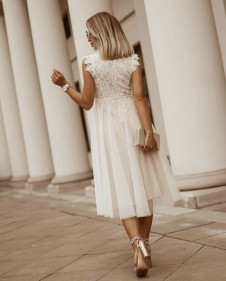 Ženska haljina od čipke i tila 5227 bijela
