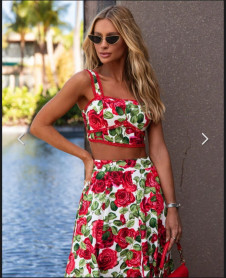 Ženski komplet top i suknja s cvjetnim motivima 17002