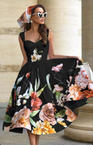 Ženska elegantna haljina ispod koljena s cvjetnim motivima 16702
