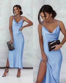 Ženska satenska haljina 6407 svijetlo plava
