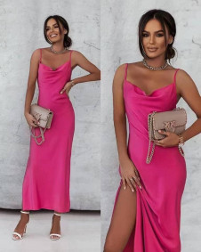 Ženska satenska haljina 6407 pink