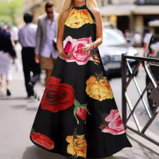 Ženska MAXI haljina s cvjetovima 21470 crna
