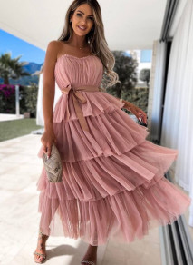 Ženska haljina s tilom 21142 svijetlo roze